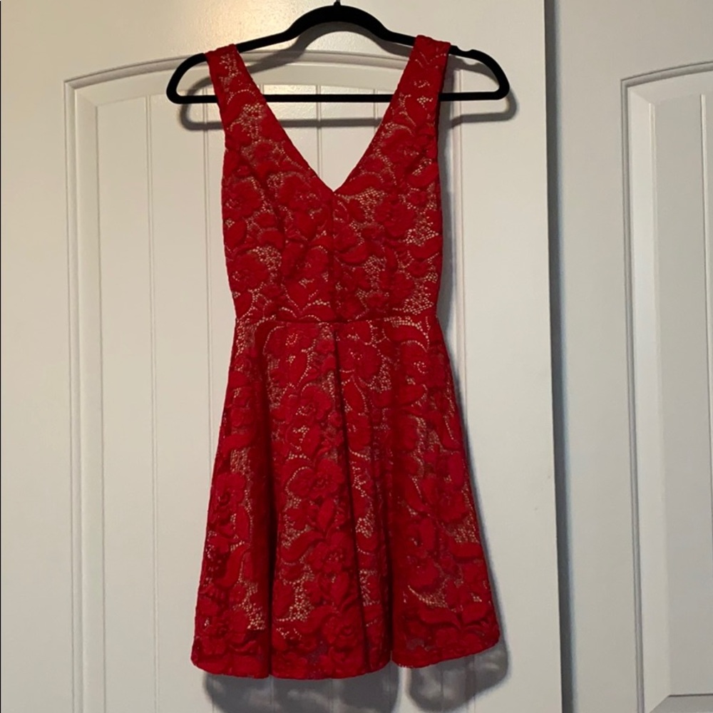 V neck Red Lace dress